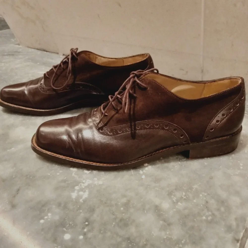 Made In Italy Brown Leather Laceup Brogue Shoes Size 38 or 7 Innovare - Picture 3 of 9